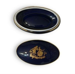 LIMOGES Cobalt & Gold “Courting Couples” Painted Ashtrays - Set of 2